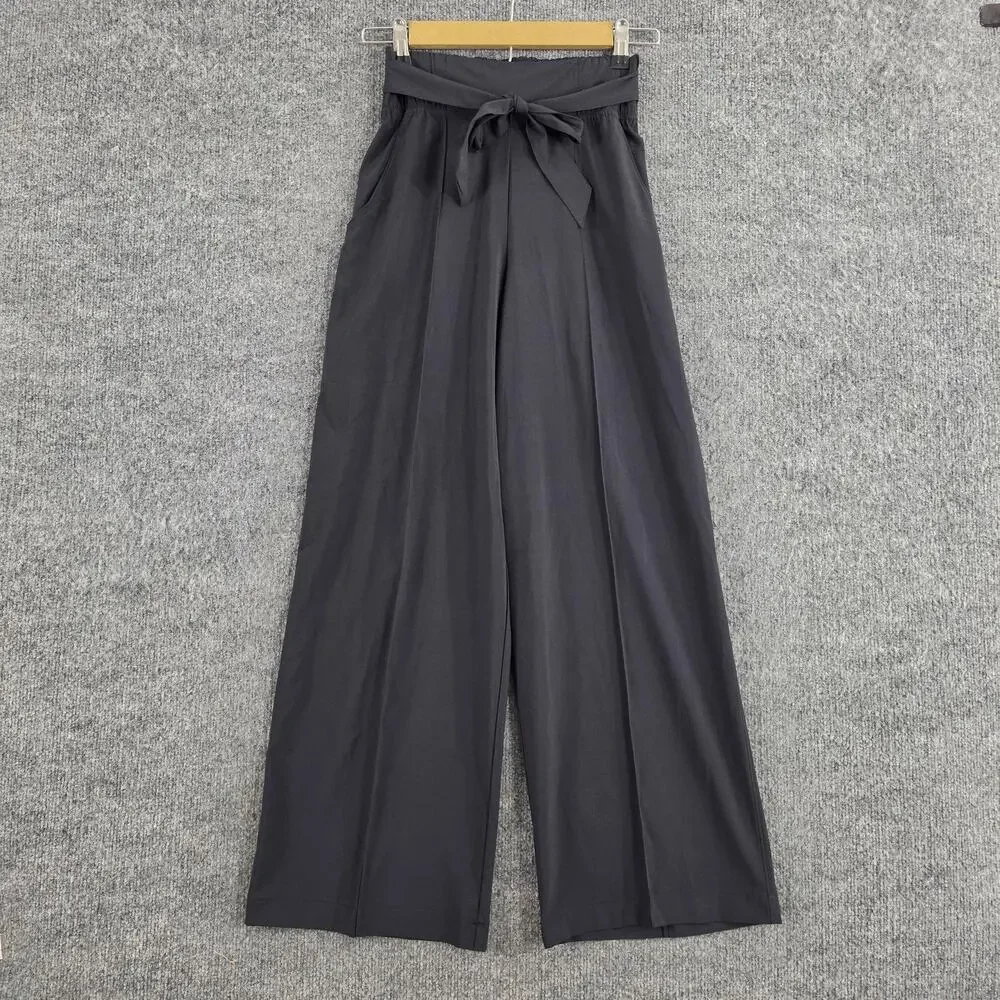 Lululemon Pants Womens 4 Noir Wide Leg Tie Waist Black Office Casual Business